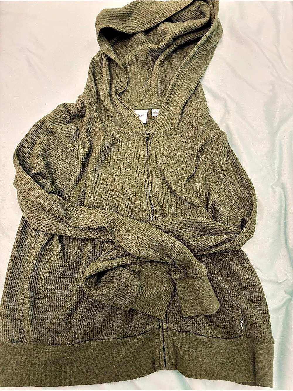 Tna Waffle Zip Hoodie Green Hooded Sweater Size Large